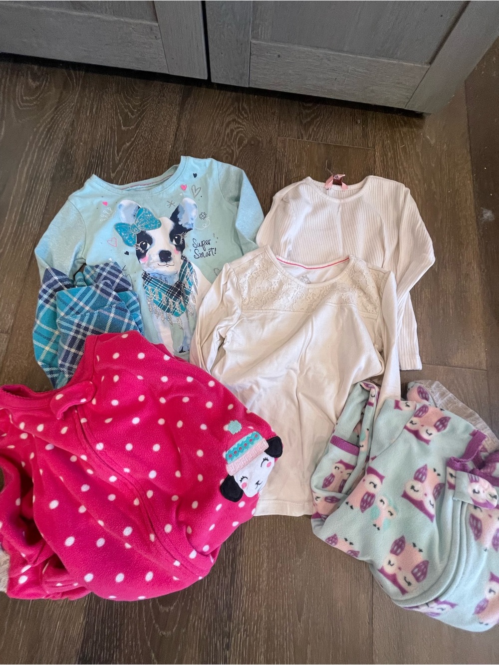 Girls Mixed-Style Pajama Set - Pink, Light Blue, Cream